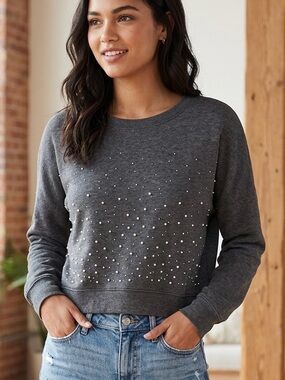 GRAY SWEATSHIRT with PEARL Accents